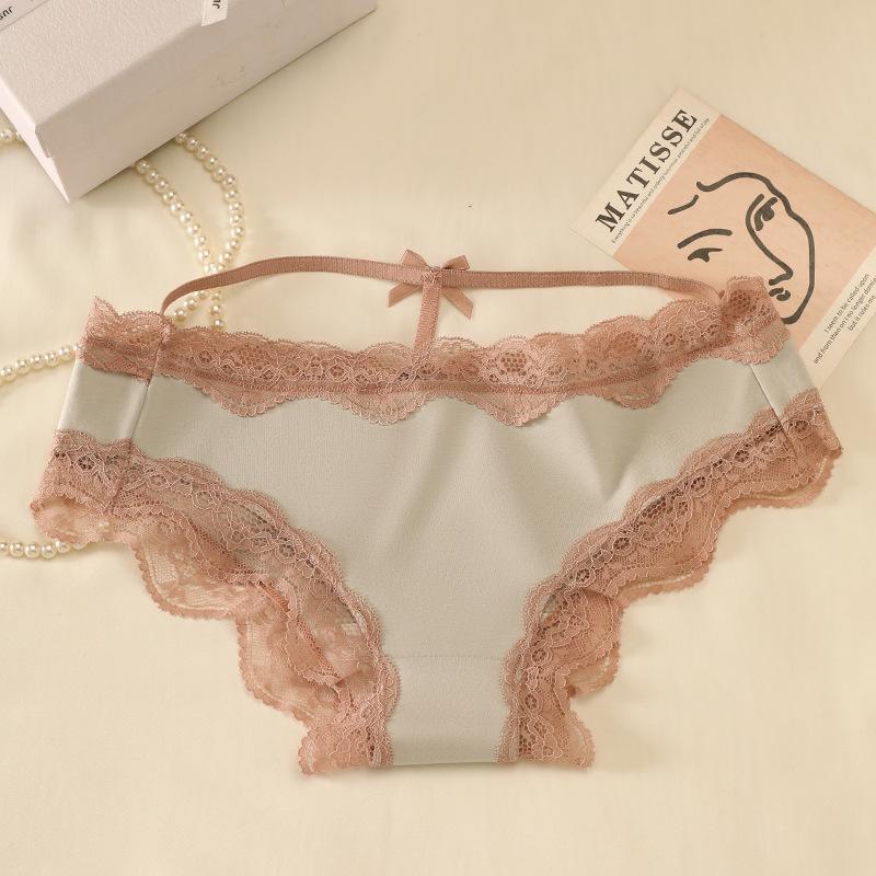 Ladies Spring Summer Sexy Lace Edge Sweet Bow Cutout Mid Waist Triangle Briefs
