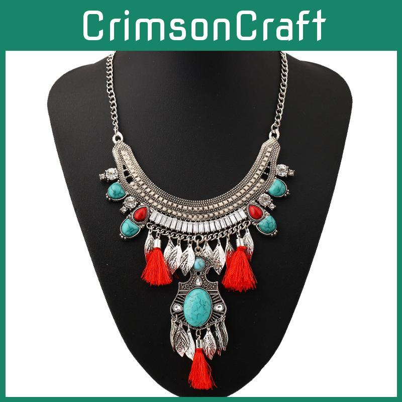 Ethnic Style Simulation Gemstone Decoration Women Necklace With Tassel Design For Art Lovers
