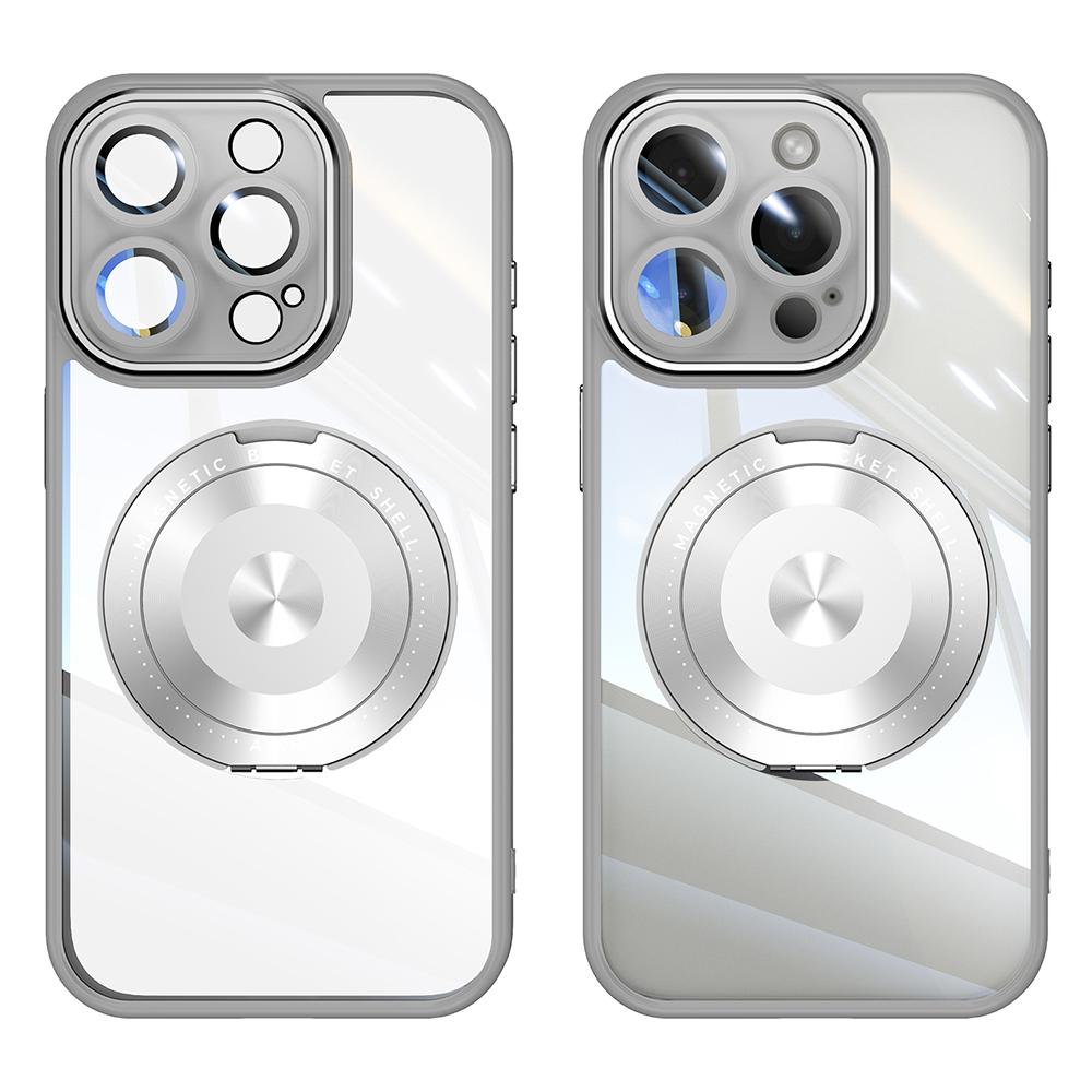 

For iPhone 16 Pro Max Magnetic Case PC+TPU Phone Cover with Rotating Metal Kickstand,Lens Protector Matte White