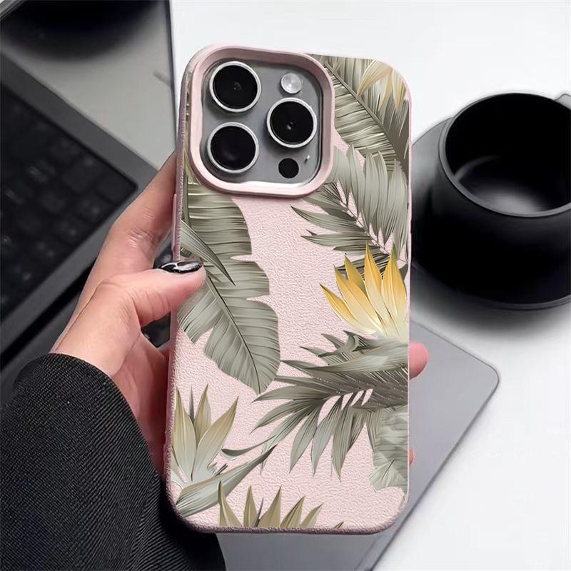 Capa de TPU Macio Para iPhone 16 16e 15 Pro Max 14 13 12 11 Folhas Secas Estampadas À Prova de Choque Silicone Macio Capa de Telefone