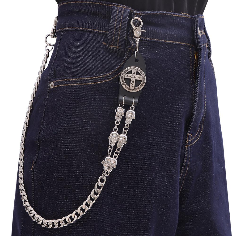 Punk Metal Skull Cross Pendant Belt Chain For Men And Women