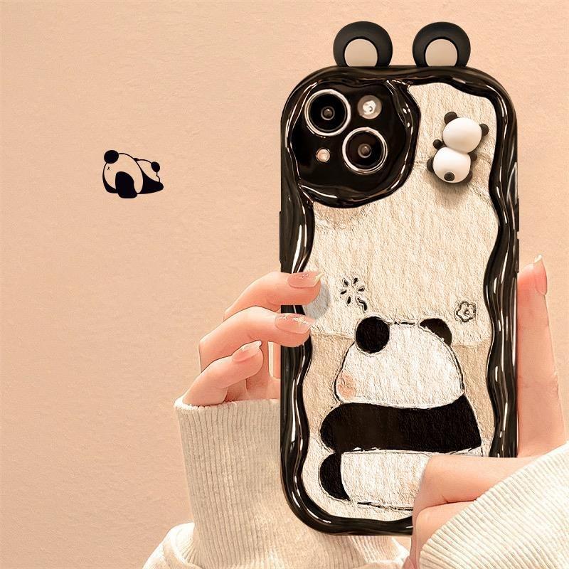 Simple Couples Cartoon Cute 3D Doll Panda Soft Phone Case for iPhone 13 12 Mini 15 14 11 Pro Max 7 8 6 Plus SE   Cover