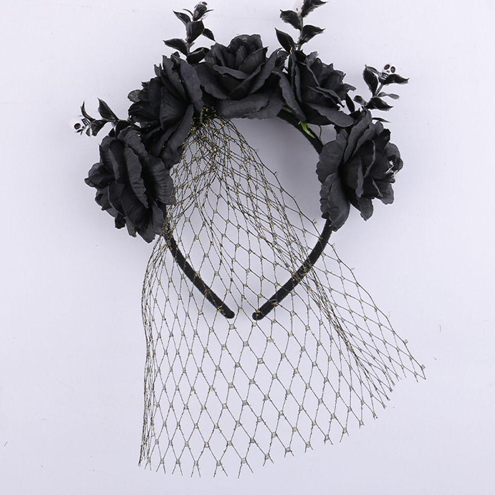 Non-slip Rose Hair Hoop Lace Veil Halloween Flower Crown  Party Favors
