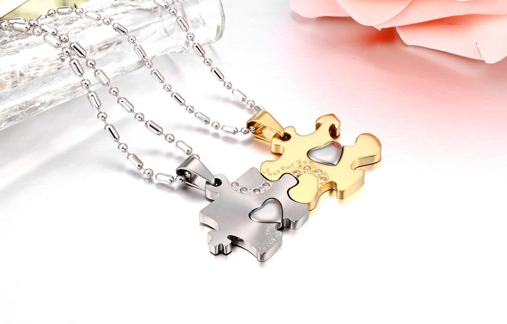 A Gift for Your Loved One or Couple As a Proof of 1 Pair JUST FOR YOU Jigsaw Stainless Silver Bag [JEWELRYWE] Boyfriend/girlfriend Love, (2 Pieces)