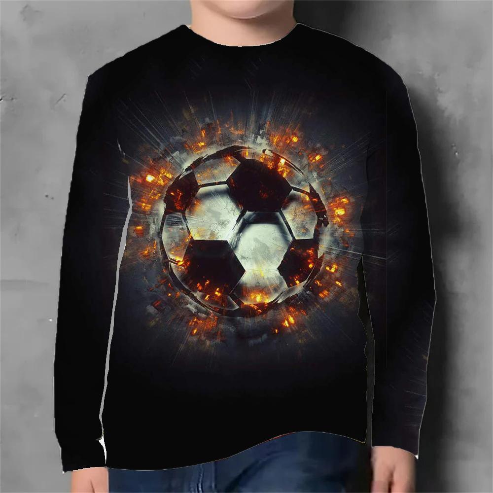 Frühlings- und Herbst-Rundhals-Oberteil mit 3D-Druck-Fußballmuster, modisch, lässig, langärmelig, Kinder-Jungen-T-Shirts