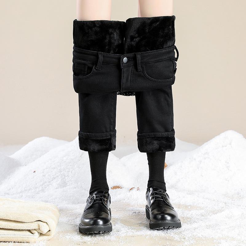 

Velvet-Lined High-Waist Slimming Jeans for Petite Women - Winter Trendy Straight Leg XS