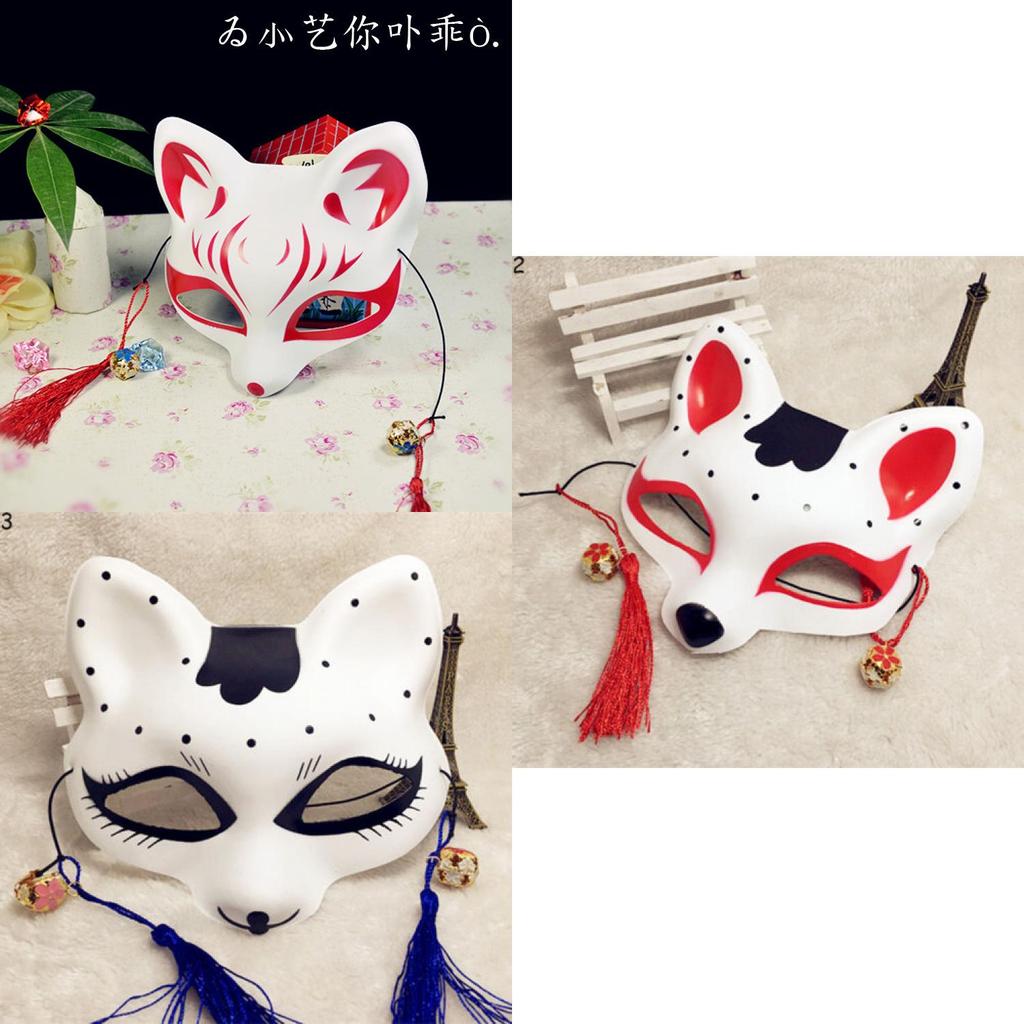 Beautifully Handpainted Kitsune Mask With Japanese Anime Design For Cosplay And Halloween