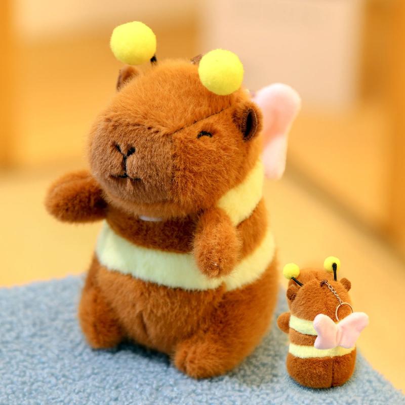 Cute Bee Capybara Plush Keychain Butterfly Wings Capibara Wind Up Toy Cartoon Funny Animal Backpack Pendant Woman Girls Gift