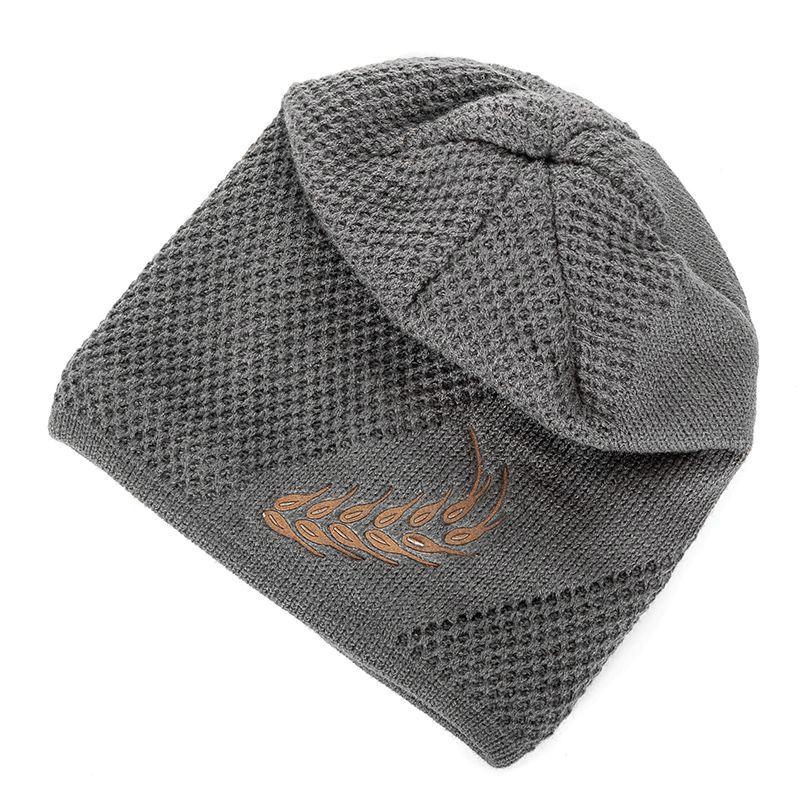 Unisex Warm Winter Hat Fashion Wheat Embroidered Knitted Hat Men & Women Add Fur Lined Thick Ski Beanie Bonnet Cap
