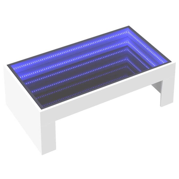 VidaXL Table basse avec LED infini blanc 90x50x30 cm, table d'appoint, table de salon, table latérale, bout de canapé, table 847616