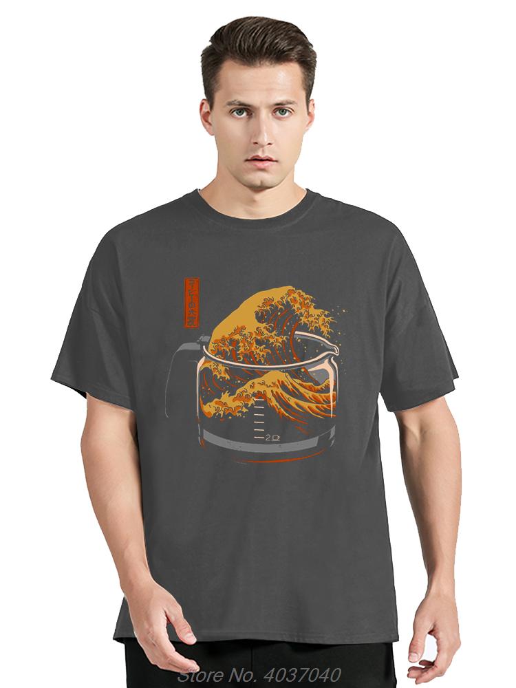 Funny The Great Wave Of Coffee Classic T-shirt Men Fashion Casual Tshirt Cotton Tops Tees Oversized T Shirt Loose Streetwear