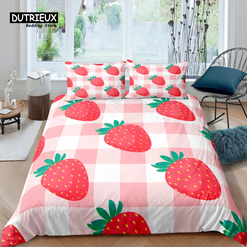 Home Living Luxury 3D Strawberry Bedding Set Kids Duvet Cover Pillowcase Rabbit Bedding Set Queen and King EU/US/AU/UK Size