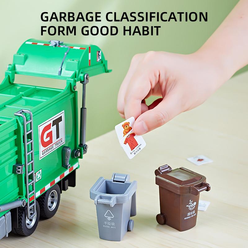 New 1:24 Large Urban Sanitation Vehicles Alloy Metal Diecast Model Car Sound & Light Series Simulation Construction Trucks Toys For Kids