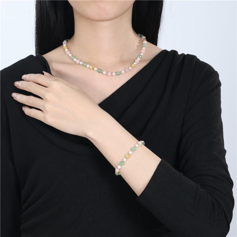 Arvaleff Green Crystal & Freshwater Pearl Flower Bracelet for Women