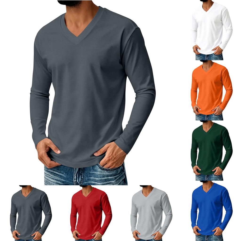 Men's V-Neck Long Sleeve Casual Shirt for Everyday Comfort