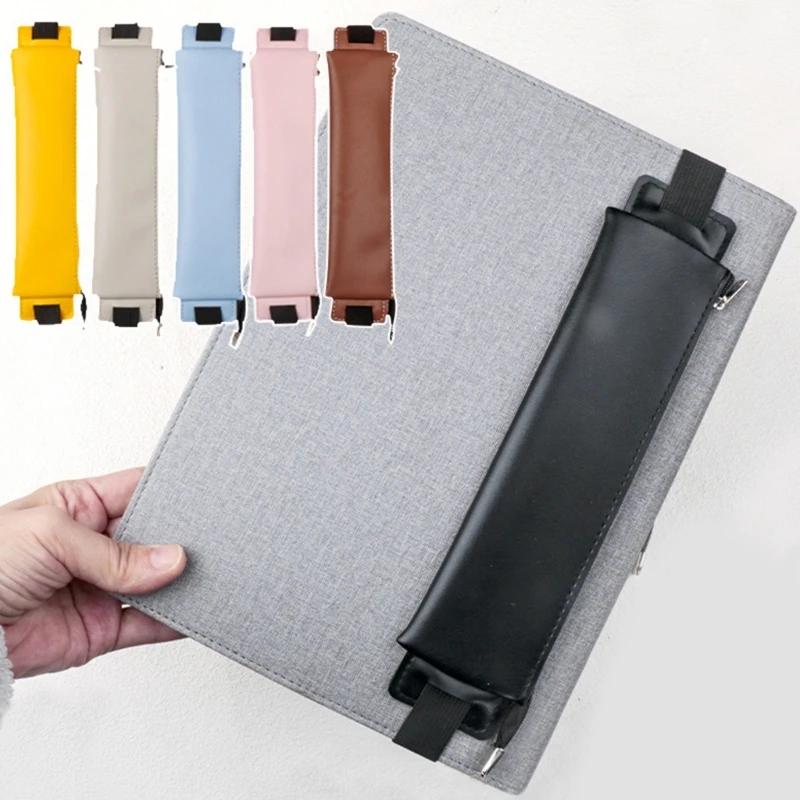Pen Holder Leather Pen Sleeve Pouches with Adjustable Elastic Bands, Zippered Pen Holder for Notebook, Planner, Journal, F19E