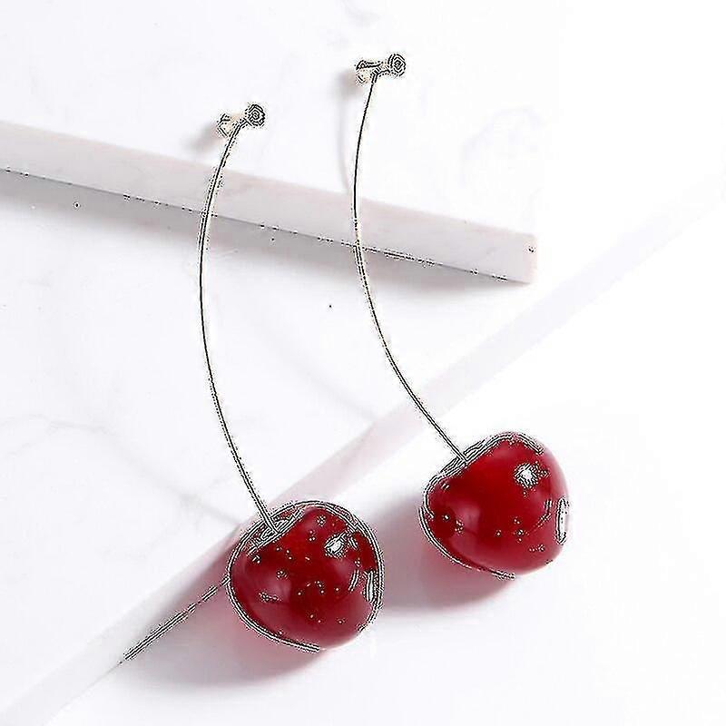 Fruit Cherry Acrylic Earrings For Women Red Long Earrings Elegant Jewelry Removable Wedding Accessories Gift