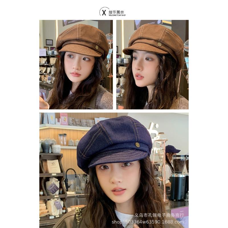 Women S Vintage British Style Large Size Denim Newsboy Duckbill Cap