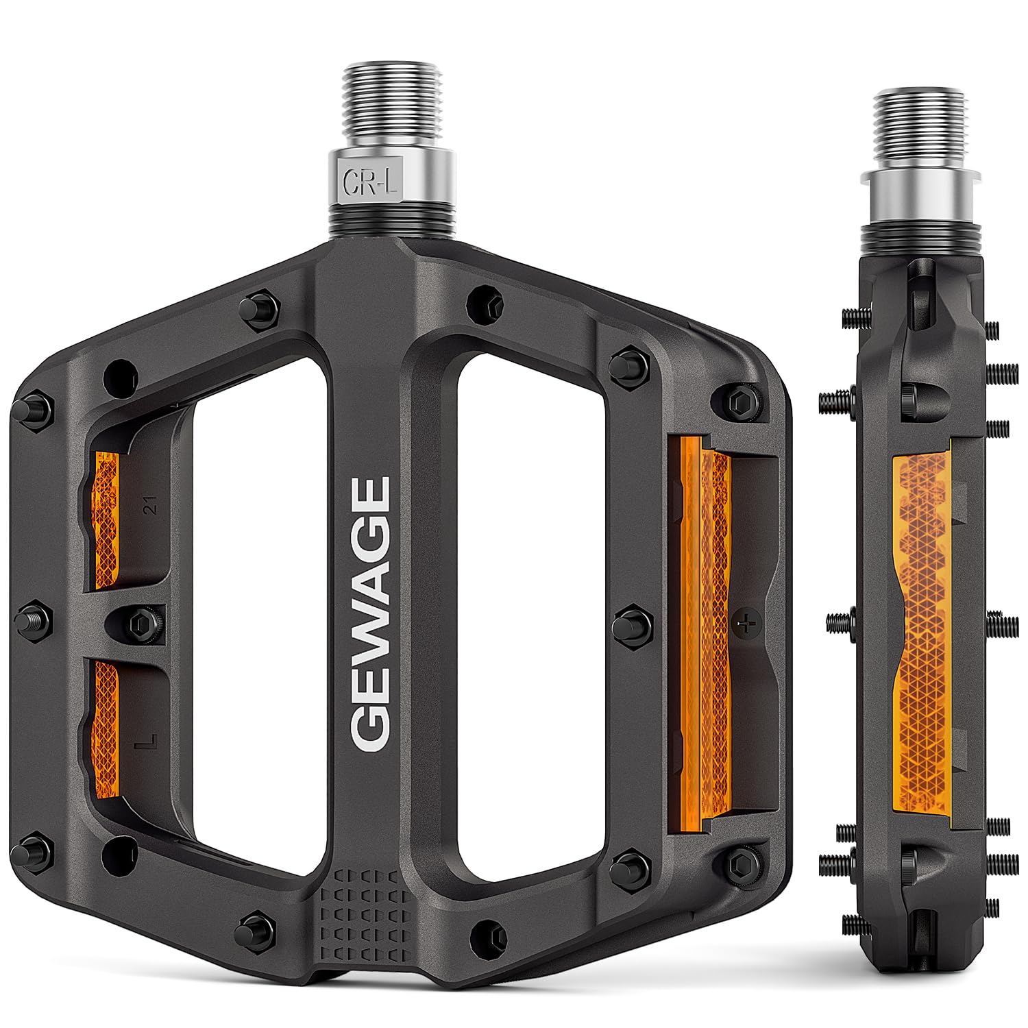 

Велосипедные педали GEWAGE с высокими плоскими черными светоотражателями, противоскользящие, прочные, педали, 9/16 дюйма, смола, (ГЭ-105) чёрный