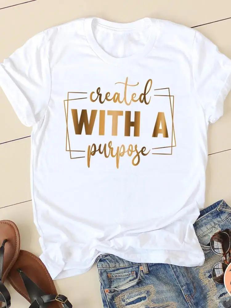 Clothing Casual FeUnisex Tshirts Ladies Graphic Letter Style Cute Sweet Sleeve Fashion Women Print Tees Faith Aesthetic Clothes