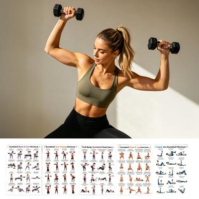 5Pcs Dumbbell Workout Poster Home Exercise Chart for Arm Leg