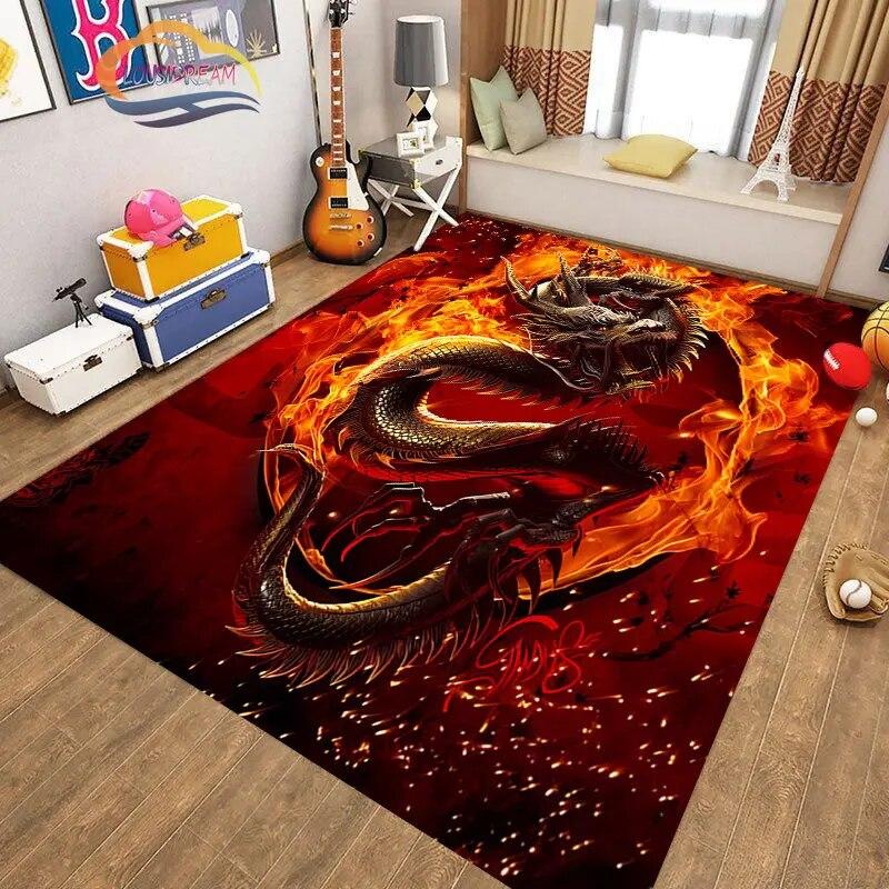 Kinesisk Drage Teppe 3D Trykk Dyr Tegneserie Mytisk drage Områdeteppe Stue Lekematte Gang Entrédør Dekor