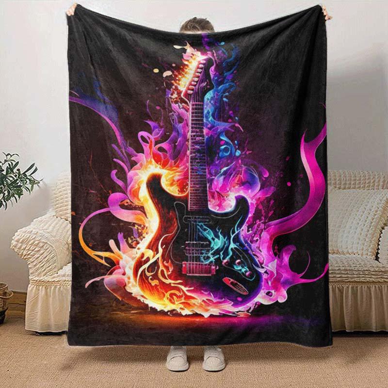 1pc Guitar Printing Lightweight Flannel Blanket, Comfortable and Warm Blanket, for Camping Sofa Bed and Couch Office, Suitable for Gift Blank