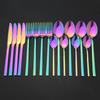 16 Pièces Vaisselle Arc-en-ciel Couverts en Acier Inoxydable Ensemble Couteau Fourchette Cuillère Western Vaisselle de Table Ensemble Couverts de Cuisine Vaisselle de Table