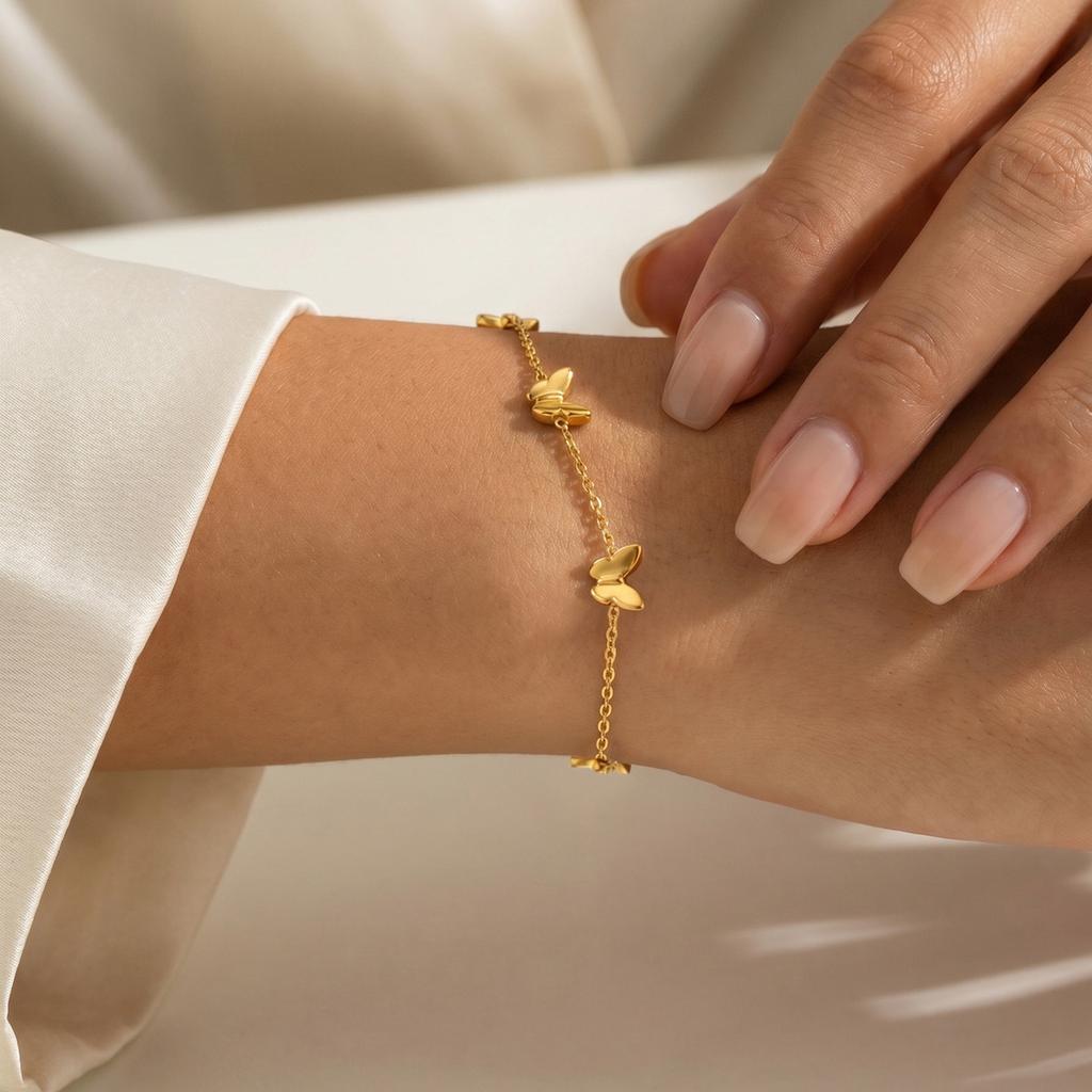 Edelstahl Schmetterling Charm Armband für Damen Zierlich Anlaufgeschützt Wasserdicht Schmuck