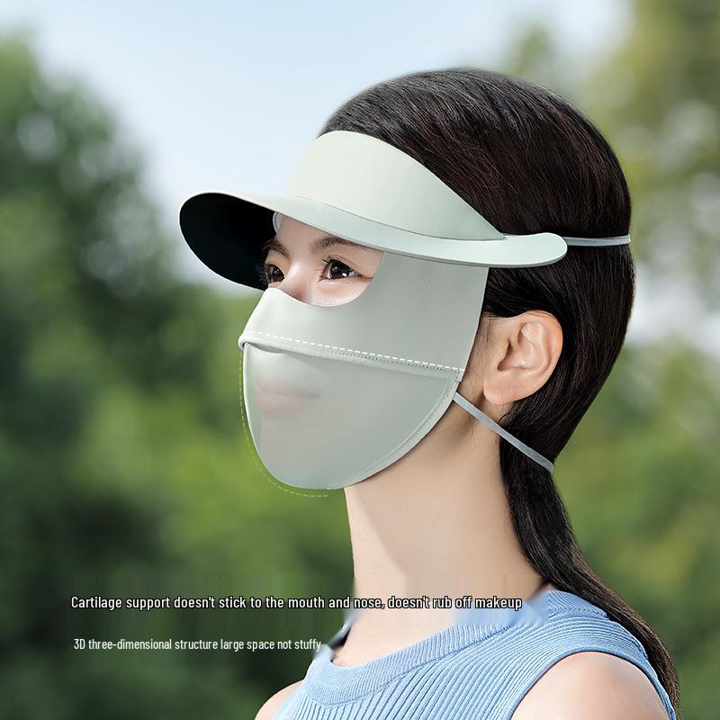 Women's Full Face Black Sunscreen Mask - Anti-Smudge, Three-Dimensional Ice Silk with Glue Brim
