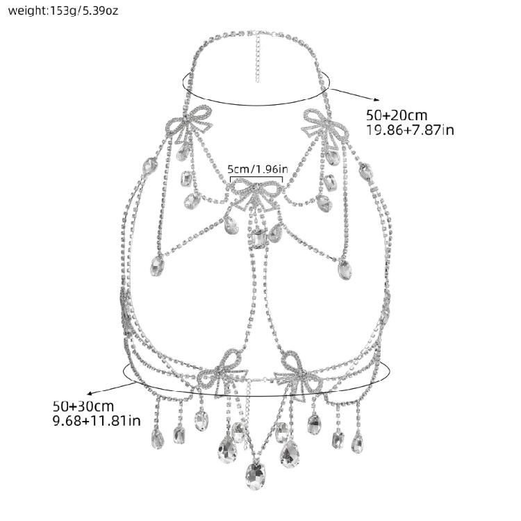 Fashionable Rhinestones Layered Chest Jewelry Trendy Bowknot Design Body Chain Jewelry For Pool Parties Night Event