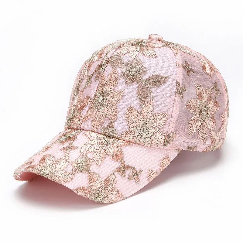 Women's Embroidered Floral Baseball Cap Korean Style Lace Mesh Sun Hat Spring Summer Breathable Uv Protection Adjustable Casual