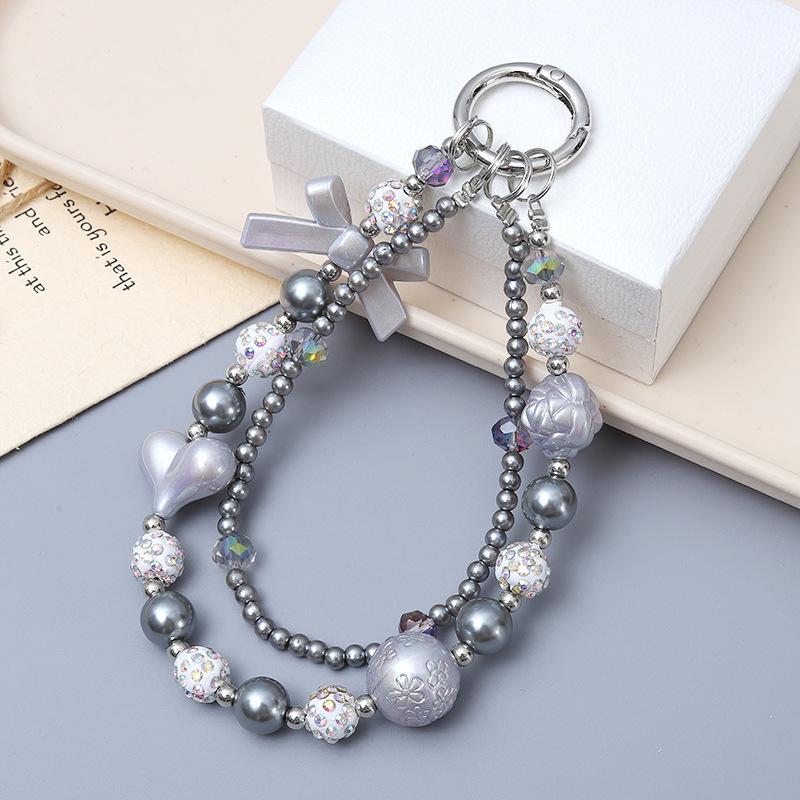 New Pearl Bow Beaded Pendant Phone Case Charm Wrist Strap Lanyard