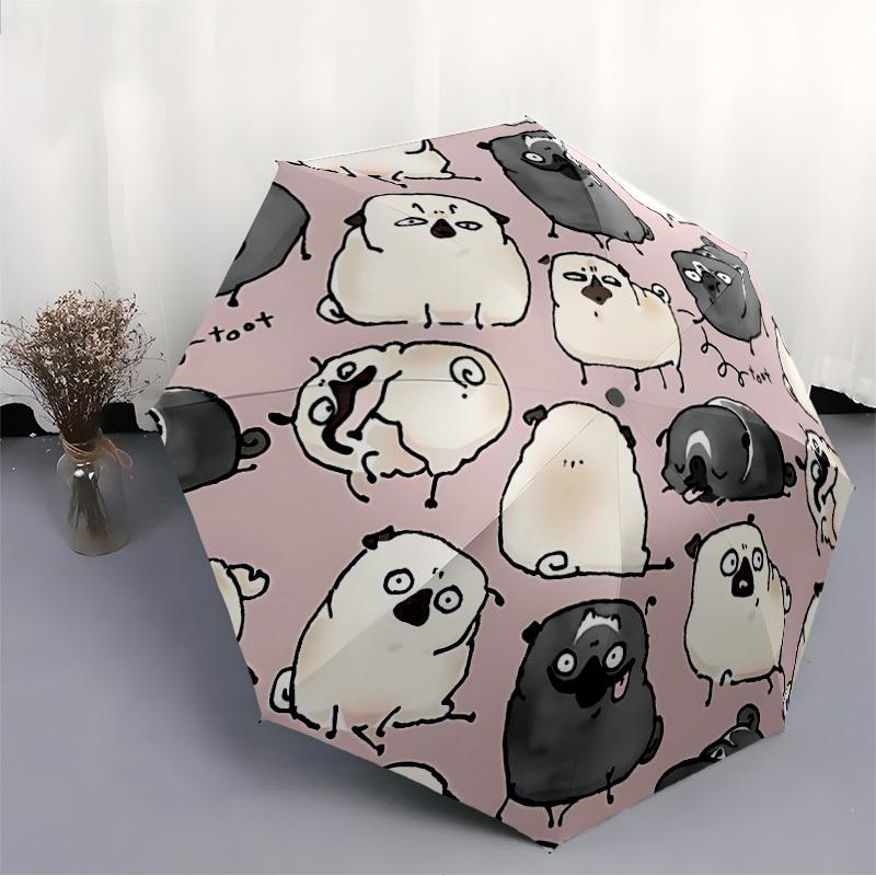 1pc Pug Party Fashionable Automatic Opening/Closing Folding Umbrella with 8 Bones, Windproof Portable, Daily Use128