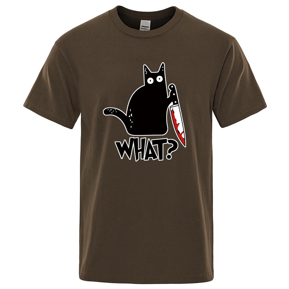 Funny Knife Cat Cartoon Printed T-Shirt Fashion Casual Short Sleeves Loose Oversized Cotton Tshirt Summer Breathable Tees