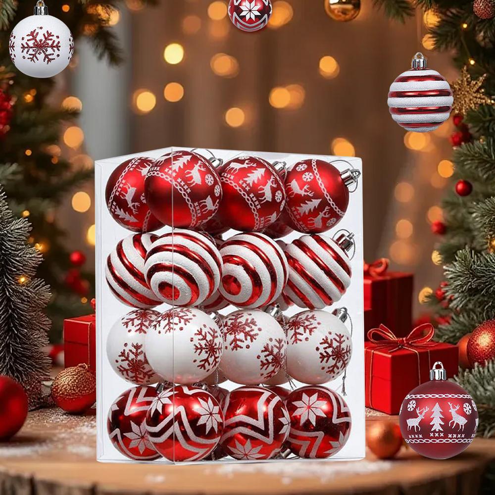 

Christmas Balls 24 Pieces Red And White Ball Christmas Ornaments Shatterproof 2.36 Inch Pendant For Holiday Party Family Winter 5cm