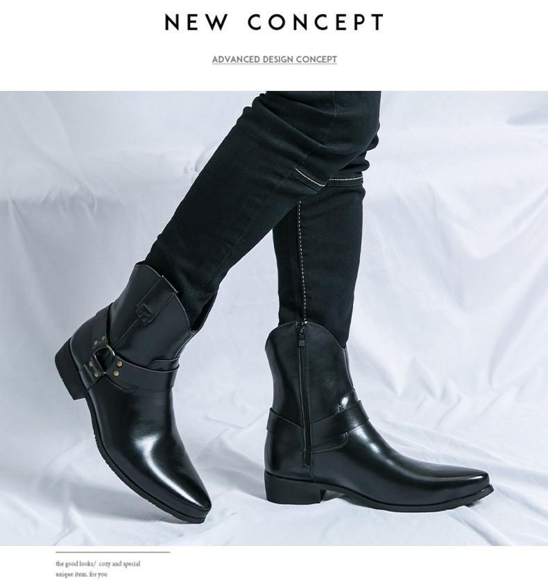 Men's Western Style Cowboy Boots - Pointed Toe, High-Top Leather Martin Boots