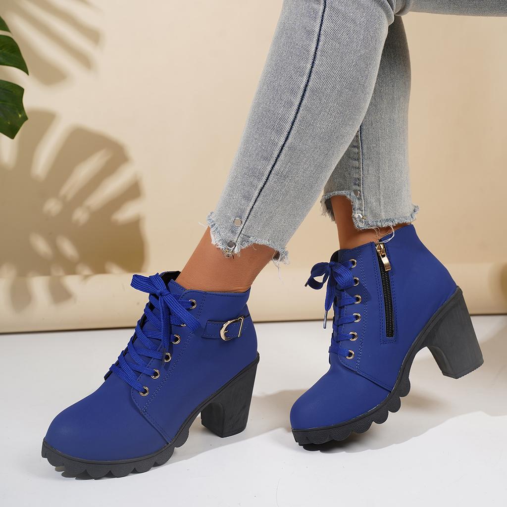New Women Ankle Boots High Quality Lace-up Boots Ladies Comfortable High Heels Shoes for Women Spring Winter Women Pumps
