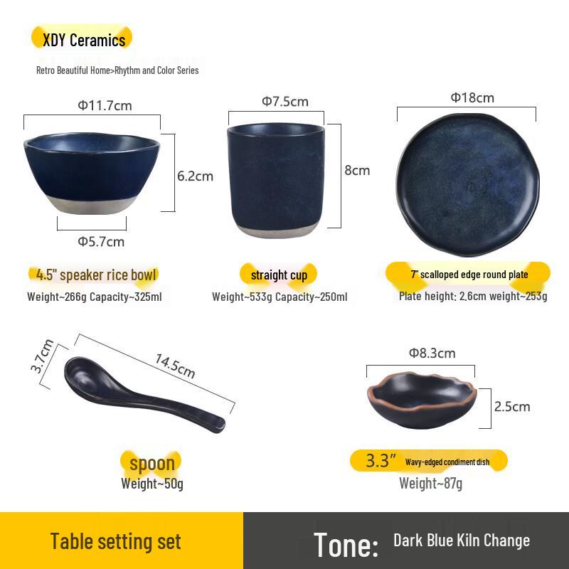 Retro Deep Blue Ceramic Dinnerware Set