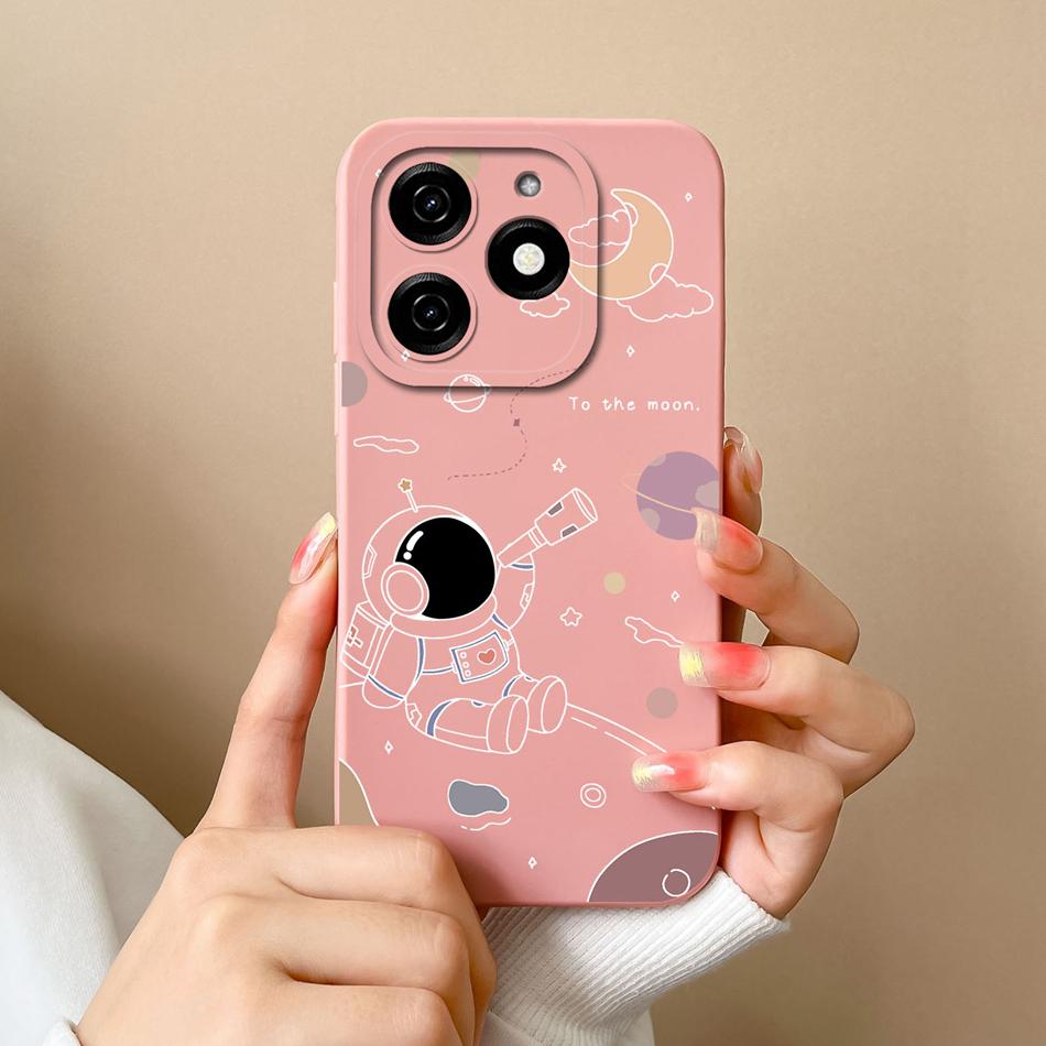 Case For Tecno Spark 20 20C Astronaut Soft Liquid Silicone Lens Protection Durable Back Cover For Tecno Spark20 20 C Phone Shell