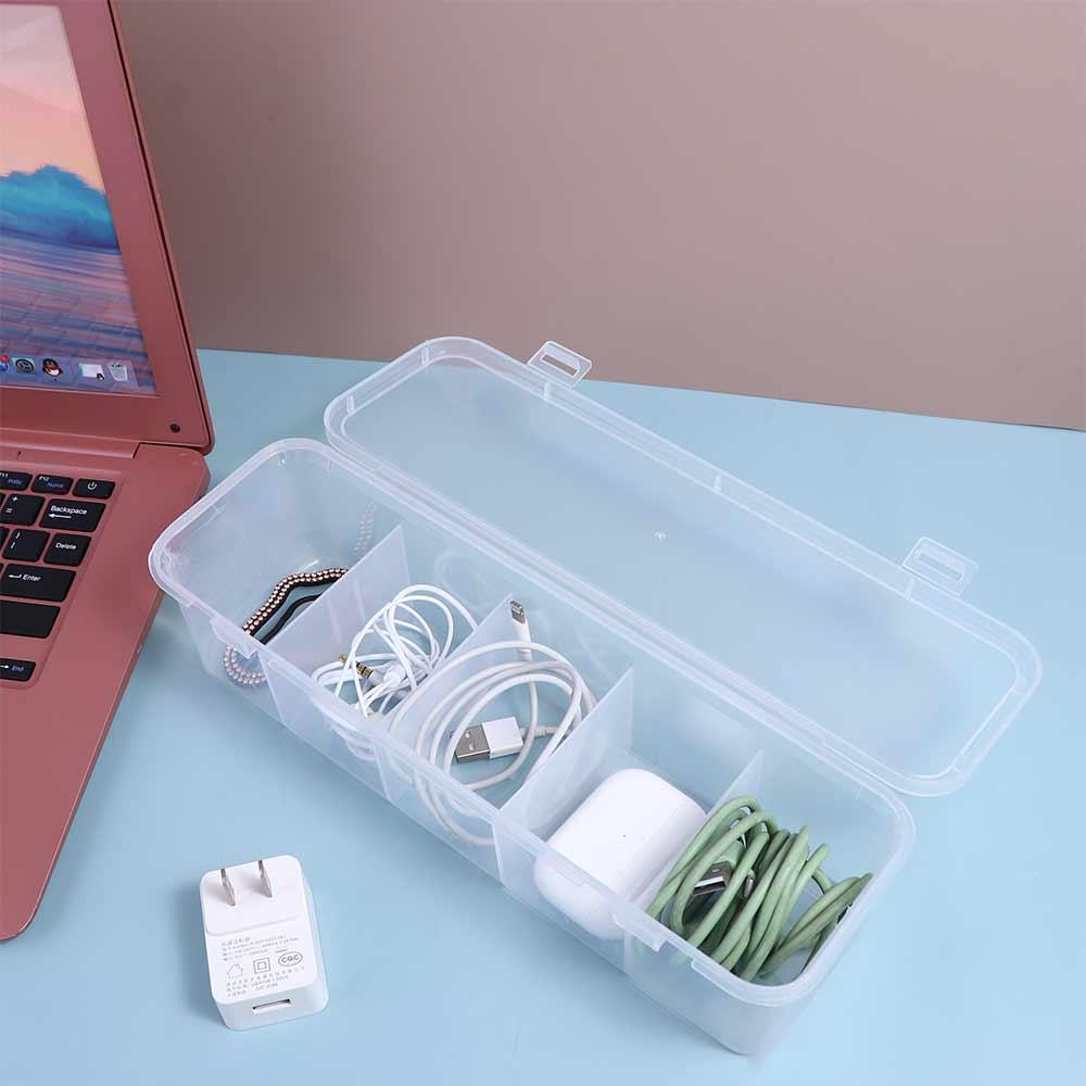 Transparent Desktop Organizer Dustproof Cable Holder 5 Grids Cable Container  Desk Home Office
