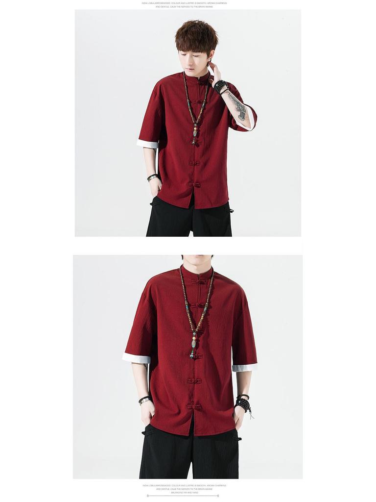 2024 Men's Retro Chinese-Style Cotton Linen Tang Suit Shirt - Plus Size Summer Casual Fashion