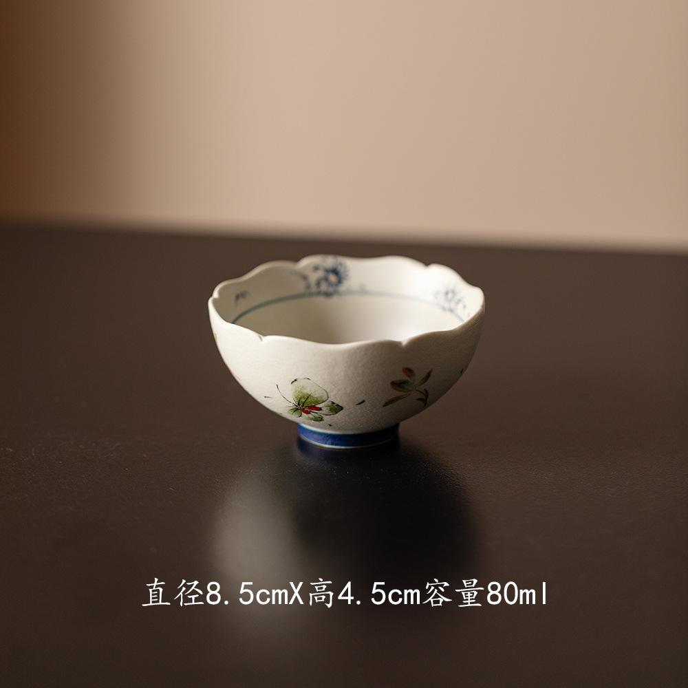 

2pc/lot Hand Painted Butterflies Orchids Teacup Vintage Tea Bowl Tea Pair Tea-tasting Meditation Cup Chazhan Master Cups Teaset