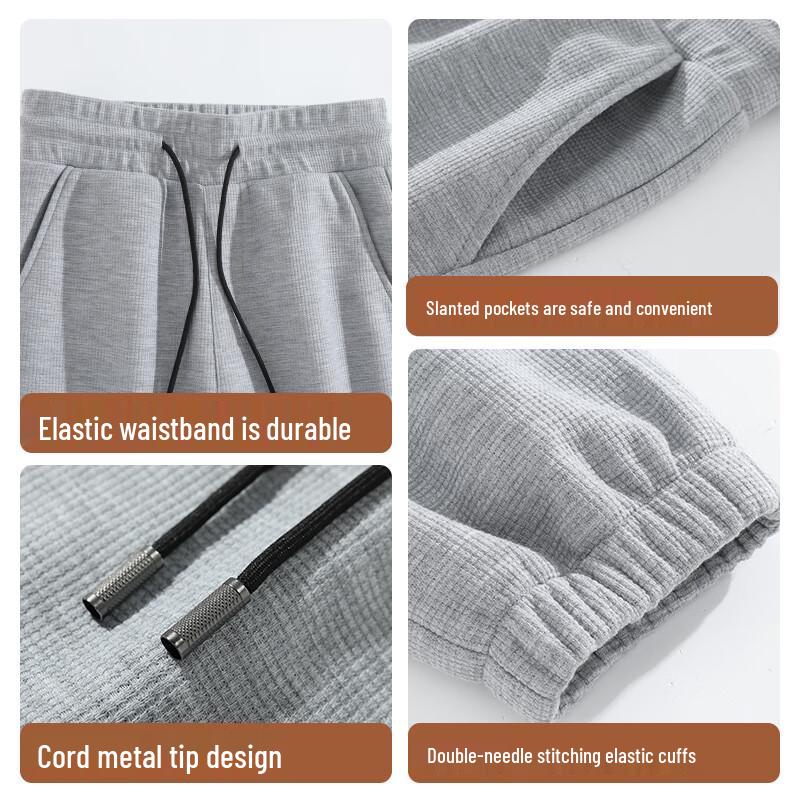 GLM Men's Autumn Waffle Knit Loose Fit Tapered Casual Pants