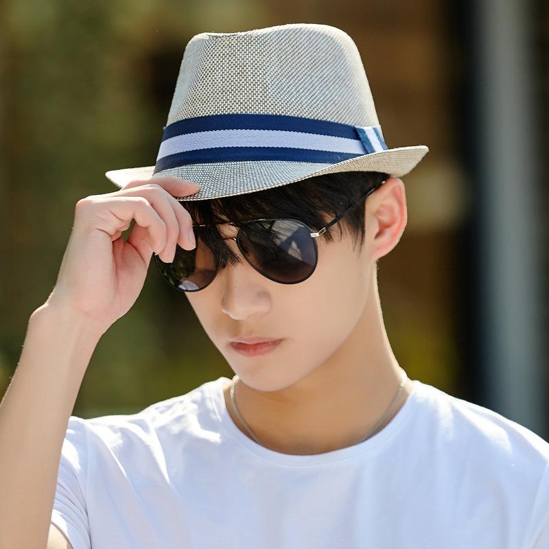 

Summer sun protection straw hat beach sun hat wind men s versatile jazz gift hat sun hat One Size