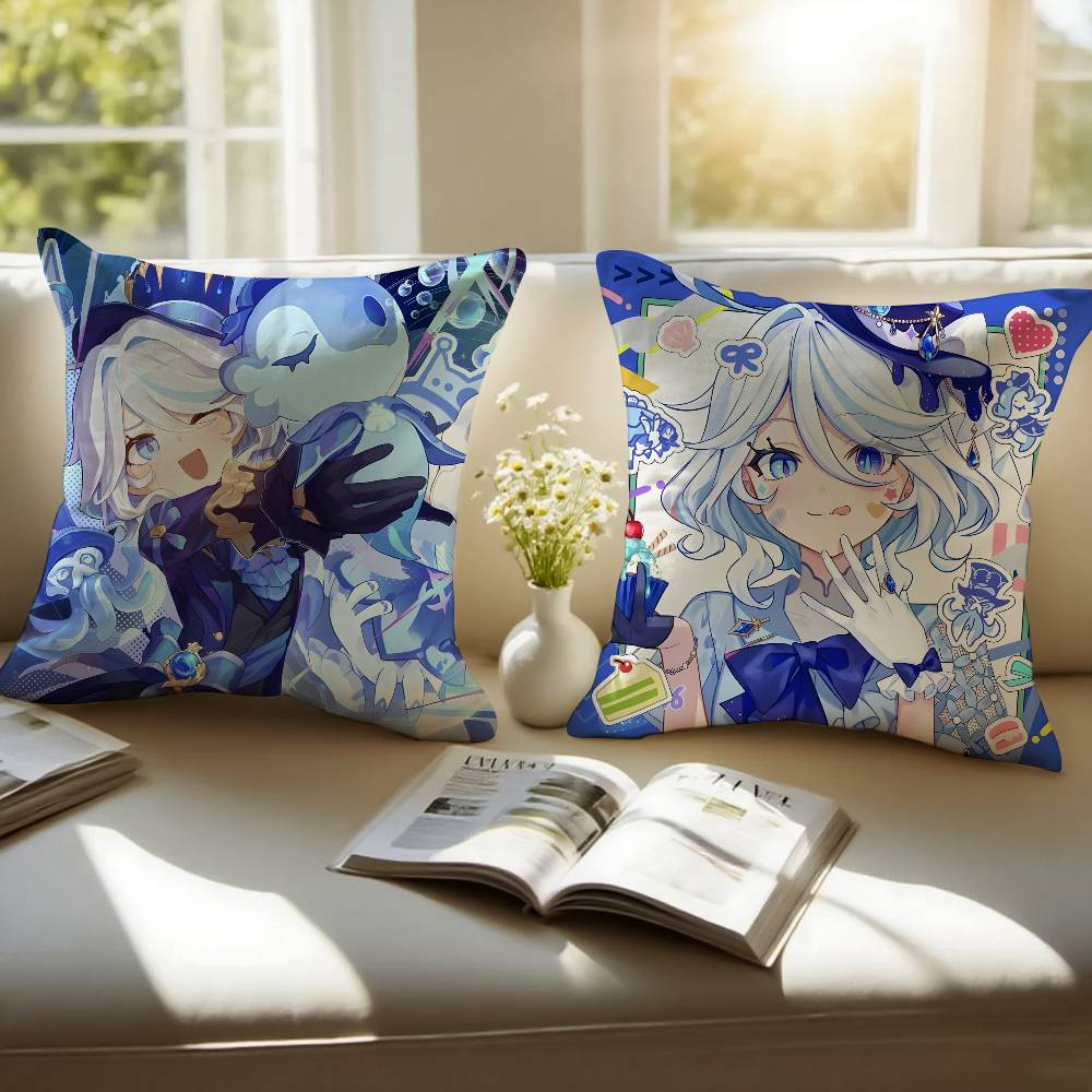 Genshin Impact Furina Anime Pillow Case Anti-dustmite Pillowcase Invisible Zipper Silky Short Plush Sofa Cushion Cover