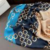 Light luxury metal ring blue large long scarf, high-end sunscreen extended printing silk scarf, imitation silk long silk scarf