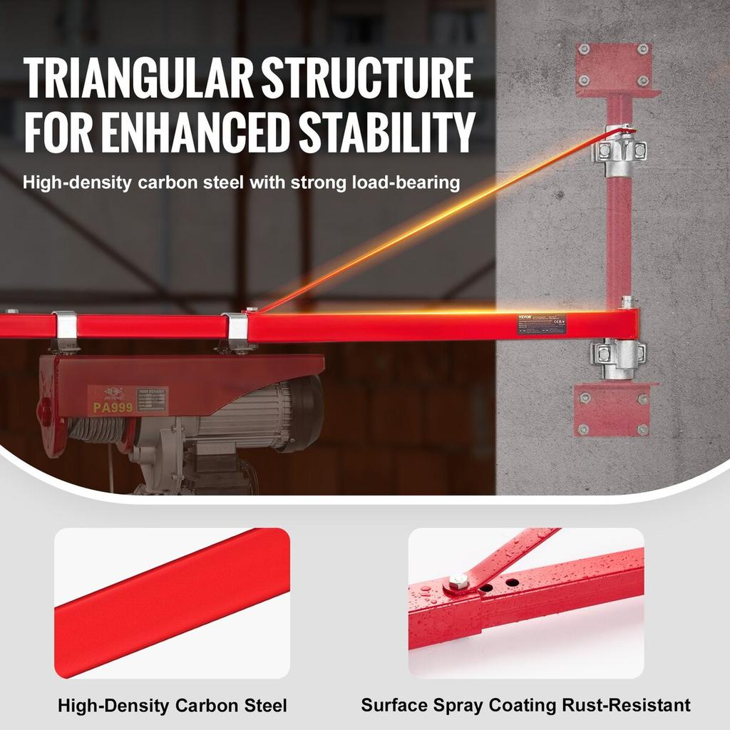 Electric Hoist Support Arm, 600 Kg Max Load Capacity, Electric Hoist Holder Swing Arm, Steel Hoist Frame, 180° Swivel Scaffold Hoist Lifting Arm,