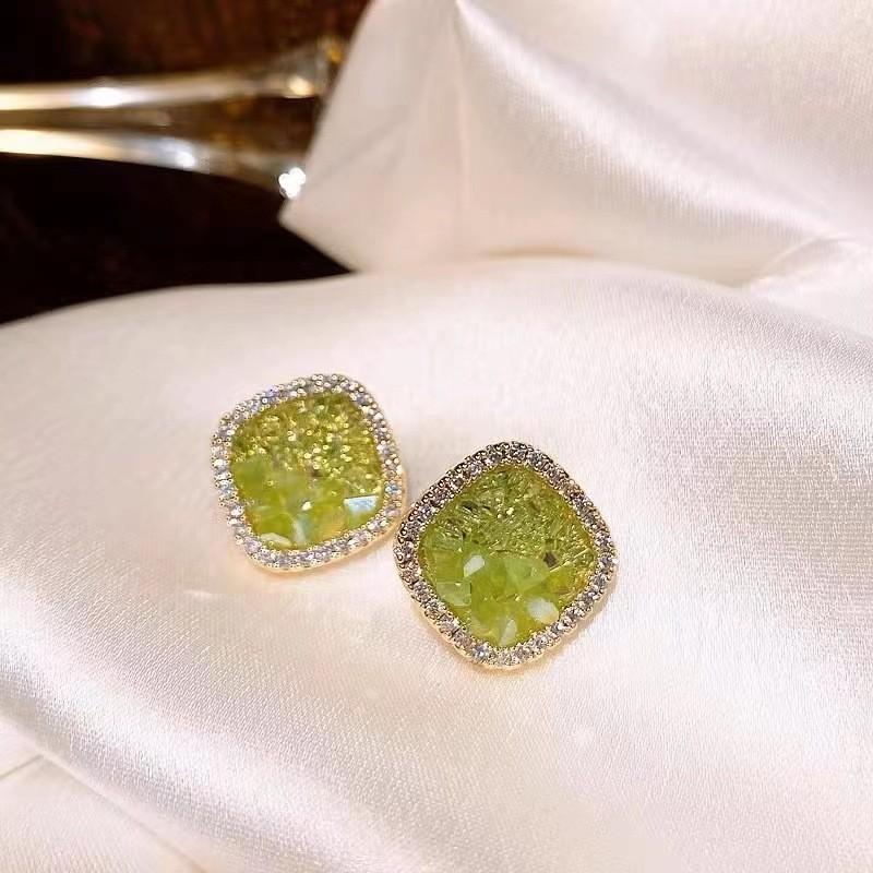 Niche Design Gradient Effect Earrings Square Geometric Crystal Stud Earrings Women'S Light Luxury Temperament Fashion Earrings