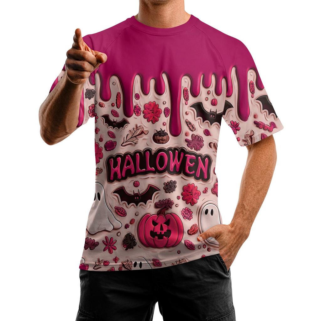 Men's Halloween Printed Round Neck Raglan Short Sleeve Top T-Shirt